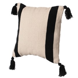 Deerlux 16" Handwoven Cotton Throw Pillow Cover with Side Stripes with Filler, Black