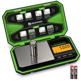 UNIWEIGH Digital Pocket Scale 200g/0.01g, Digital Scale Grams, Jewelry Scale, Coins Scale with 50g Cal Weights for Powder, Weed (Battery Included)-Fluorescent Green)