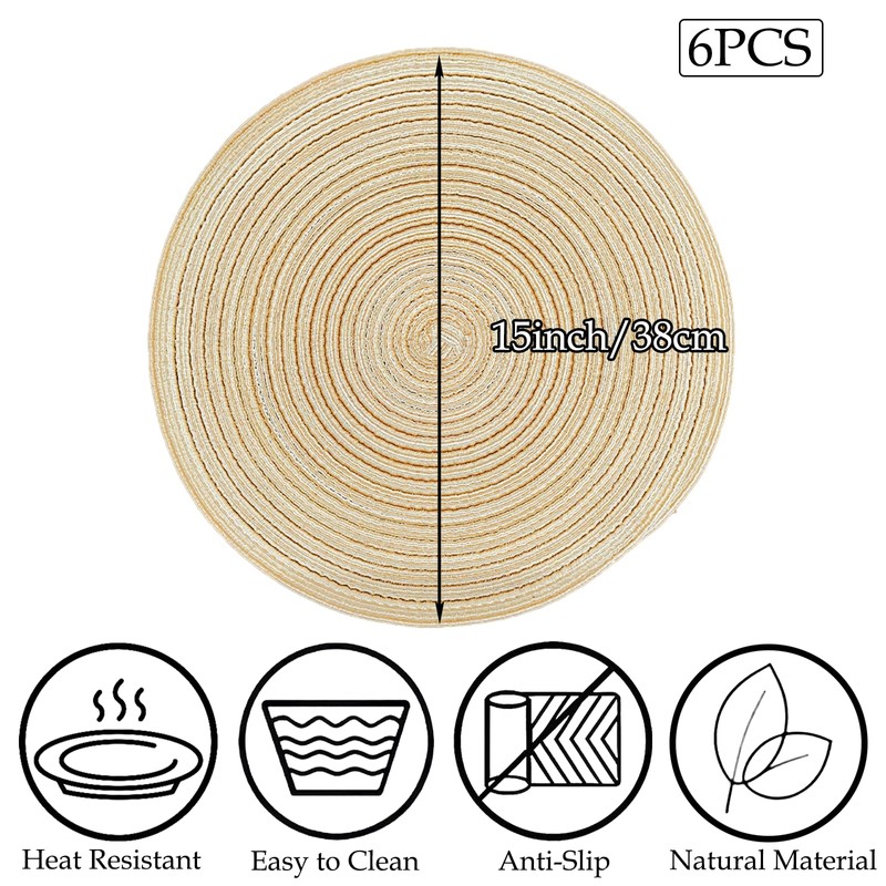 MuuXii Round Placemats for Dining Table 15 Inch, Braided Cotton