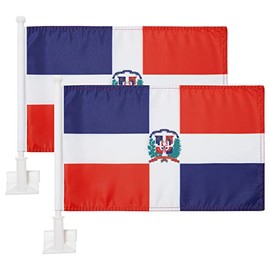 2 Pack Car Flags ,Car Flag Dominica Flag Outdoor with Dominican Flag and Car Flag Pole, Car Logo Window Clip Can be Clipped to Most Windows 14 inch Flag Pole and 16 x 10 inch Double Sided Flag.