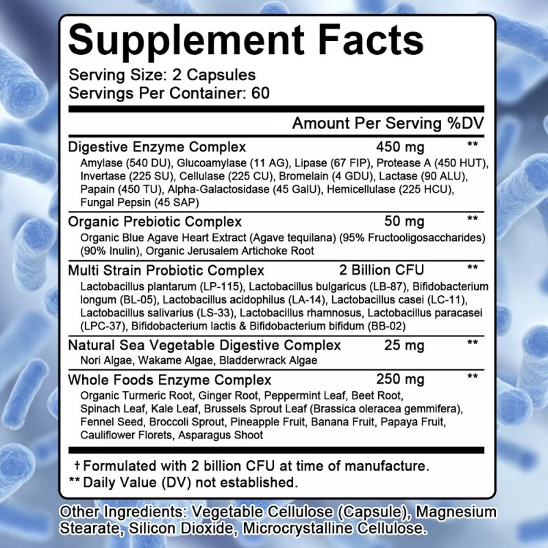 Digestive Enzymes Prebiotic & Probiotics Capsules for Gut Health, Immune