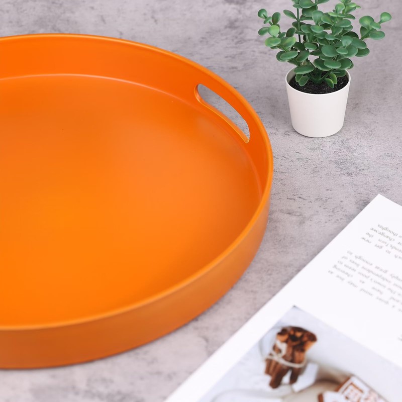 SforGUVA Round Orange Decorative Serving Tray with Handles, 13” Versatile
