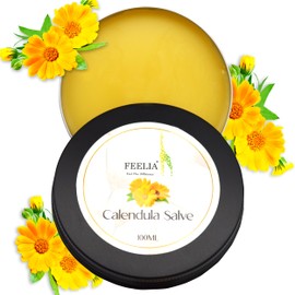 Feelia Feelia - Calendula Salve, All-Natural Balm for Soothing Rashes, Dry, Irritated Skin, Post Tattoo Care, Burns, Eczema & Chapped Hands, Palm Oil-Free, Cruelty-Free, Moisturising, Made in the UK - 100ml