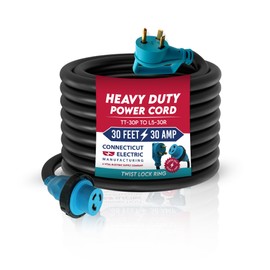 Connecticut Electric 30-Foot 30-Amp RV/EV Extension Cord w/Straight Twist Lock Ring/Power Grip Handle Ends