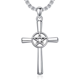 Swordgod Cross Star Necklace for Men Women 925 Sterling Silver Star Cross Pendant Protection Religious Necklace Gift for Christmas Graduation