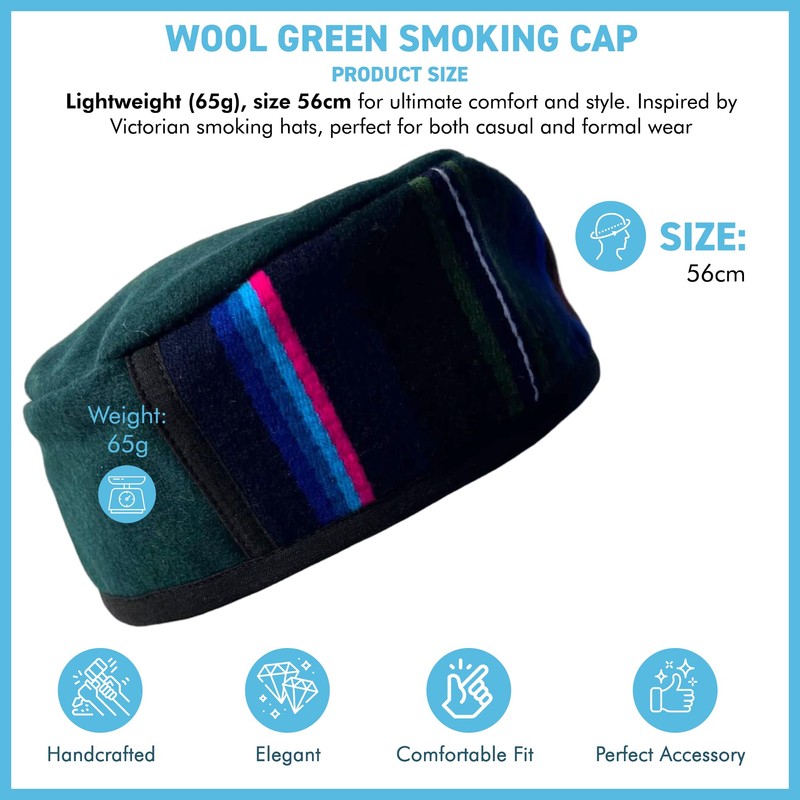 Thorness Handmade Nepalese Wool Green Smoking Cap, Lightweight, Stylish, with