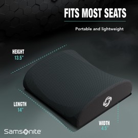Samsonite Ergonomic Lumbar Support Pillow for Office Chair, Gaming Chair, or Car, Memory Foam Cushion with Breathable Ventilated Mesh and Adjustable Straps for Long Lasting Back Support