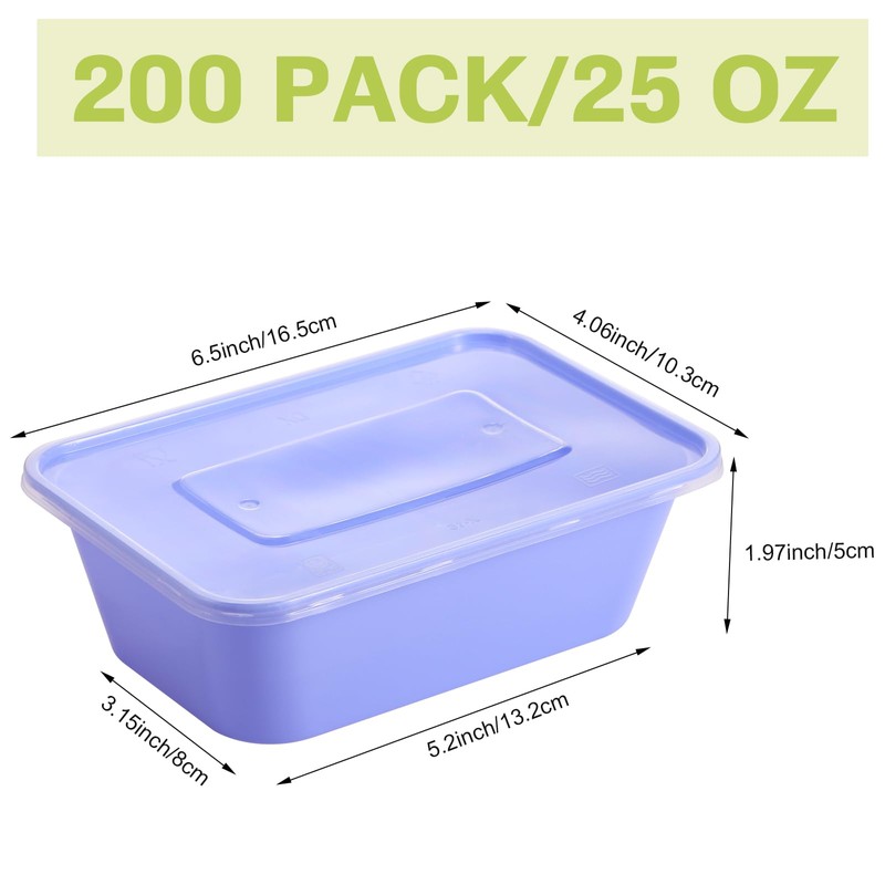 Bokon 25 oz Plastic Meal Prep Containers Bulk Disposable Colorful