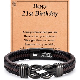 EYQV 21st Birthday Gifts for Men, Engraved Leather Bracelet 21st Birthday Gift for Son Nephew Grandson Brother, Best 21 Birthday Gifts for Him