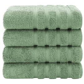 Lightweight Green Stylish 4 Piece Beach Towel Set, Extra Soft Plush, Linen Material, Highly Absorbent, Extra Soft | All Season Quick Dry, Thick, Comfy and Fluffy, Pretty Sage Shade, Highly Durable