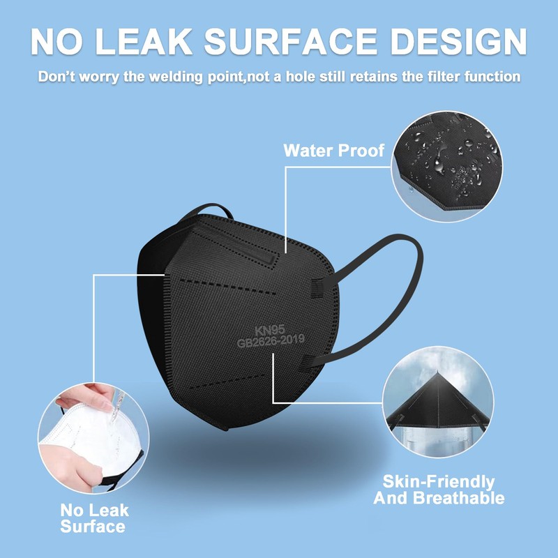 VERNASSA Black KN95 Face Masks 50 Pack, 5-Layer Disposable Masks