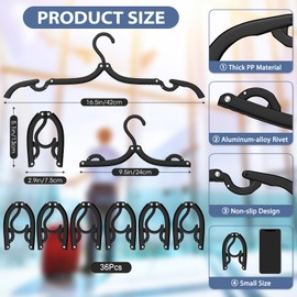 36 Pcs Travel Hangers Cruise Ship Essentials Portable Foldable Travel Accessories Hanger Organizer, Plastic Clothes Hanging Rack Folding Hangers for Traveling Camping RV Cruises, Black