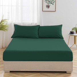 Oxford Homeware Emerald Double Fitted Sheet -100% Brushed Microfibre 1800 Easy Care 25 cm Deep Double Bed Sheets - Shrinkage and Fade Resistance