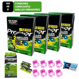 144 Preservativos Premier Ribbed + 48 geles Lubricantes