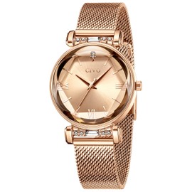 CIVO Womens Watches Rose Gold Designer Steel Mesh Strap Watch Waterproof Elegant Classic Dress Casual Analogue Wrist Watches