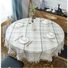 Dimatic Heavy Weight Cotton Linen Tablecloth, Plaid Tassel Round Table