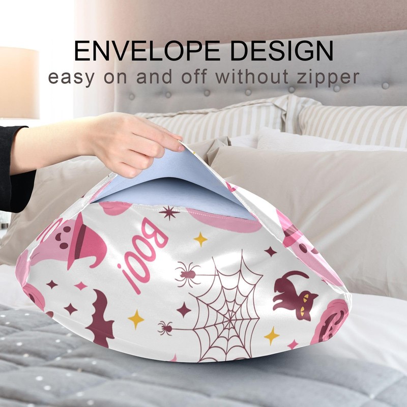 Halloween Pink Ghost Pumpkin Pillow Covers Silk Pillowcase for Hair