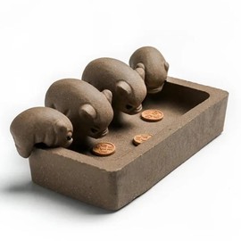 zaoalife Chinese Zisha Tea Pet Cute Four Pig Statues Little Pigs Drink Water Chinese Crude Pottery Kung Fu Tea Set Tea Pet Ornaments Craftsmanship Gift