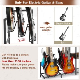 Bikoney 6 Guitar Stand, Guitar Rack for Electric Guitar and Bass, Guitar Stands Floor for Multiple Guitars, Multi Guitar Stand with Amp Stand for Guitar Accessories, Guitar Holder for Music Studio
