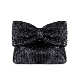 YYW Women Straw Clutch Purse Woven Bowknot Envelope Handbag Wedding Clutch Bag for Vocation Party, Black, One Size