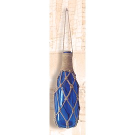 HS Decorative Nautical Blue Glass Bottle w/Netting