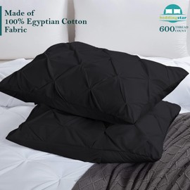 King Pillow Shams Set of 2 Pinch Pleated Black Pillow Shams King Size 20X36 Pinch Pillow Covers 100% Egyptian Cotton 600 Thread Count Hotel Class Bedding King Size Decorative Pinch Pillow Shams Set