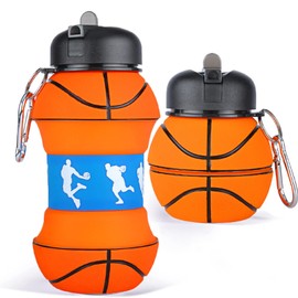 Botella de agua plegable, Botellas de Agua Plegables de Silicona para Niños con Mosquetón Botellas de agua deportivas a prueba de fugas para escolares, footing, senderismo, viajes (Baloncesto)