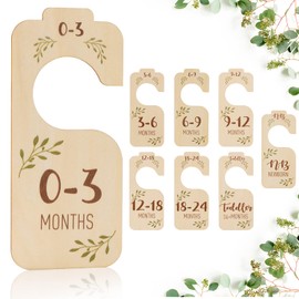 Giftacity Baby Closet Dividers for Clothes Organizer - Set of 8 Beautiful Wooden Double-Sided Baby Clothes Size Hanger Organizer from Newborn to 24 Months for Boho Nursery Decor