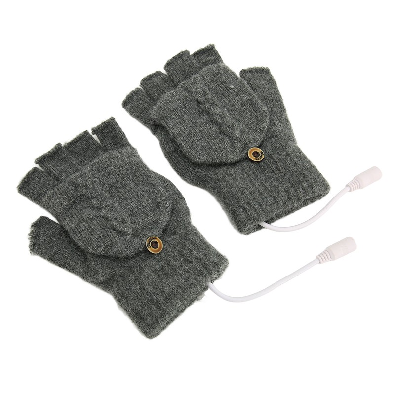 USB Warmer Heated Gloves Flip Half Fingerless Electronic Knitted Hand