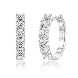 KRKC&CO Moissanite Hoop Earrings Silver 925 for Women, S925 Sterling Silver, D Colour VVS1 Clarity 0.6-2.0 Carat, Hypoallergenic, White Gold Plated, Huggie Earrings, High Gloss Polished, Gift for Her