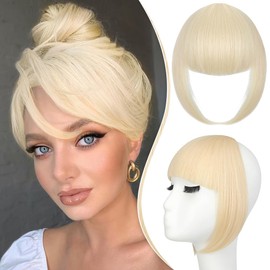 Bangs Hair Clip in Bangs Fake Hair Bangs Synthetic Fringe with Temples Hairpieces for Women Clip on Flat Neat Bangs Hair Extension for Daily Wear Bleach Blonde