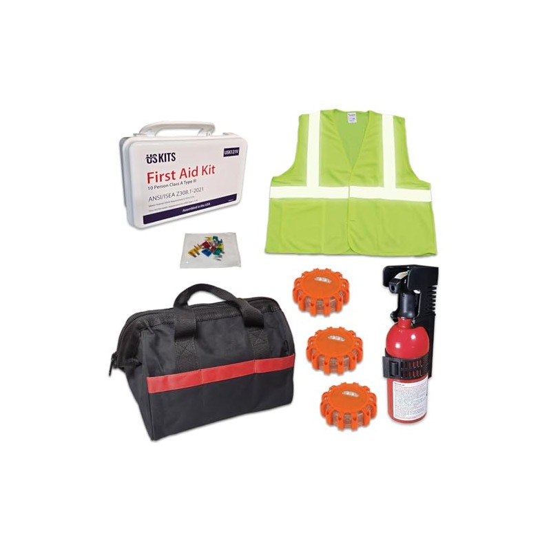 USKITS Roadside Safety Kit with DOT and OSHA Compliant Items