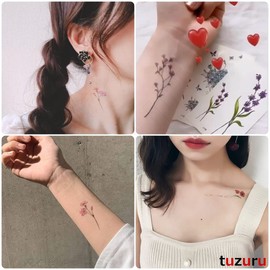 tuzuru Temporary Tattoos, 30 Stickers, Cute, Deer, Flowers, Waterproof, Bonus Included