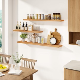 Floating Shelves, 8 Inch Deep Rustic Solid Elm Wood Wall Shelves for Storage, 48" Wall Mounted Wood Shelves for Bedroom, Living Room, Kitchen, Hanging Shelf for Books/Storage/Decor with 60lbs Capacity