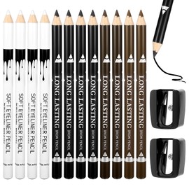 BOHUIZ 12Pcs Barber Pencil with 2 Sharpener, Magic Hairline Pencils for Lineup Beard Shaping Beard Guide Pen Barber Chalk for Men Beards Hair Makeup Design White Black Dark Brown Light Brown