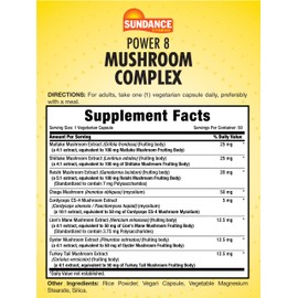 Sundance Mushroom Complex Capsules | 50 Count | Full Spectrum Blend of Power 8 Mushrooms | Vegetarian, Non-GMO, & Gluten Free Supplement