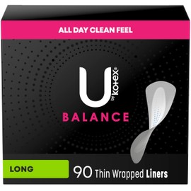 Kotex U by Kotex Balance Daily Wrapped Panty Liners for Women (Previously 'Barely There'), Light Absorbency, Long, 90 Count (Packaging May Vary)