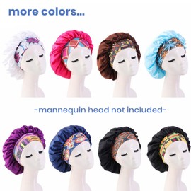 2pcs Satin Bonnet Sleeping Hair Bonnet for Women, Hair Bonnet with Elastic Wide Band, Silk Bonnet for Sleeping, Soft Band Bonnet for Curly Hair Multi Colors (Royal Blue & Blackorange)