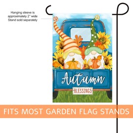 Texupday Fall Harvest Blessings Old Blue Truck with Sunflower Pumpkins Gnomes Decor Garden Flag Farmhouse Autumn Outdoor Yard Flag 12" x 18"