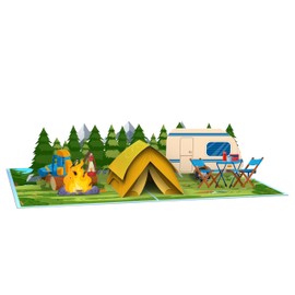 MOKIO® Pop Up Card - Camping with Tent - 3D Birthday Card for Camper, Birthday Card for Camping Fans
