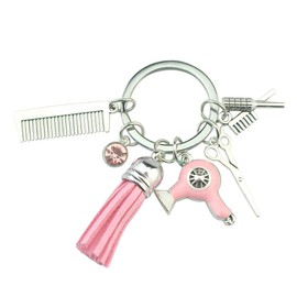 Fuqimanman2020 Scissor Dryer Comb Tassel Keychain Hairdresser Charm Keychain Stylish Barber Gift-C Pink