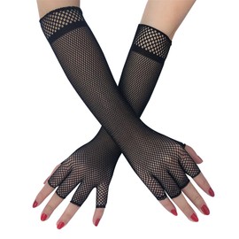 Sup-Coente Black Fishnet Gloves Emo Punk Arm Sleeves Steampunk Arm Warmers Y2k Sheer Gothic Elbow Length Mesh Rave Gloves