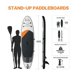 Inflatable Stand Up Paddle Board – Premium SUP for Youth & Adults, Simple Deluxe Blow Up Paddle Boards for All Skill Levels, Standing Boat with Accessories & Backpack, Non-Slip Deck, Black