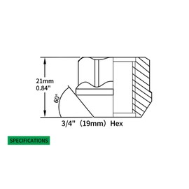 HICKS M14x2.0 Zinc Finish Open-end Acorn Bulge Lug Nuts Set 19mm (3/4") Hex, 21mm (0.84”) Height, Set of 32