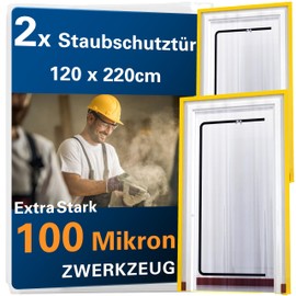 ZWERKZEUG® 2 x Dust Protection Doors with Zip 1, 20 x 200 mm Extra Strong 100 Micron Waterproof Anti-Dust Zip Door Dust Protection Wall Dust Door