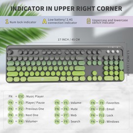 FOPETT Wireless Keyboard and Mouse Combo, 104 Keys Full-Sized 2.4 GHz Dropout-Free Connection, Round Keycap Colorful Keyboards for PC, Mac, Windows, Laptop, Desktop (Grey Green)