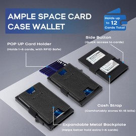 RUNBOX Slim Card Holder Wallet for Men, Minimalist RFID Blocking Wallet with Pop-Up Function, Ultra-Thin Design, Metal Business Card Cases holds 12+ Cards, Gifts for Men, Men's Accessories