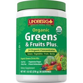 Lindberg Organic Fruit and Vegetable Powder | 9.5 oz | Greens Drink Mix | 28 Concentrates Plus | Vegan, Non-GMO, Gluten Free Supplement