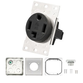 PLUGTUL 30 Amp Dryer Outlet, NEMA 14-30R Dryer Outlet Receptacle with Square Cover Plate, Straight Blade, Industrial Grade, 30 Amp, 125/250 Volt, ETL Listed