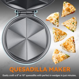 Baker's Friend Electric Quesadilla Maker with Extra Stuffing Design, 9.5 Inch with Easy Slice 6 Wedge, Non Stick Surface, Non-Slip Feet, Grilled Cheese Maker Machine, Aqua